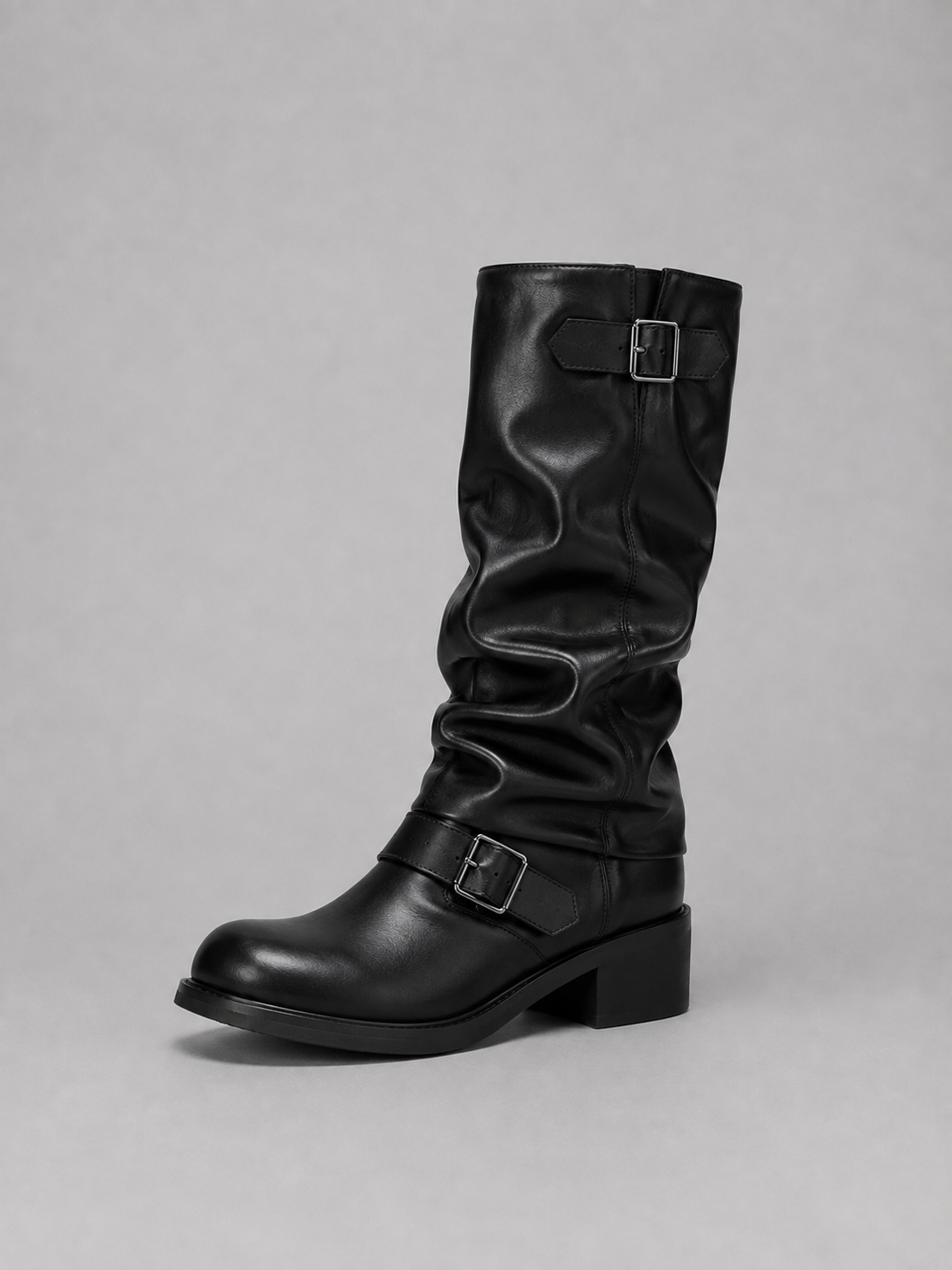 Alternate product view 4 of women's Biker Boots with buckle detail low heel design.