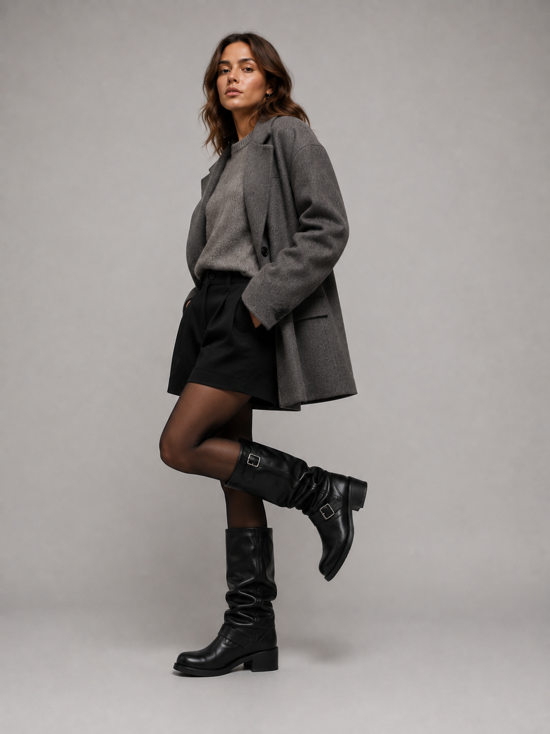 Alternate product view 6 of women's Biker Boots with buckle detail low heel design.