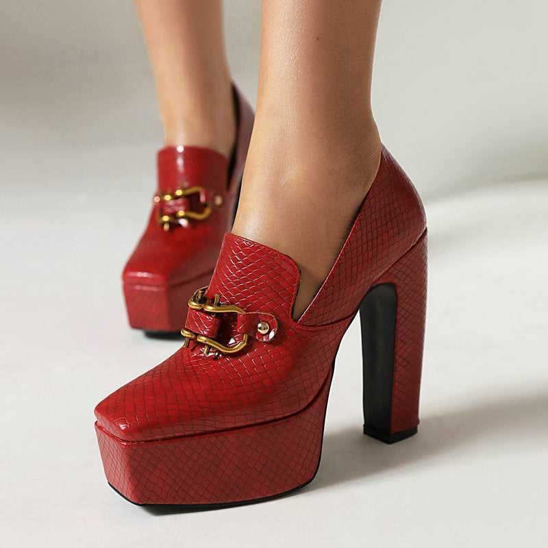 Women's block platform heels with buckle detail