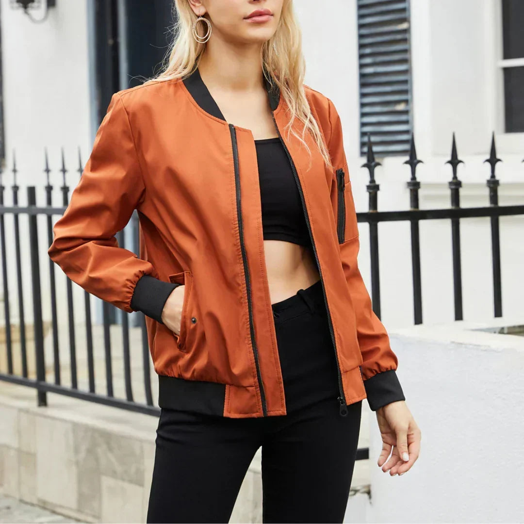Women's Bomber Jacket with Oversized Zip-Up Design, view 3 of 7