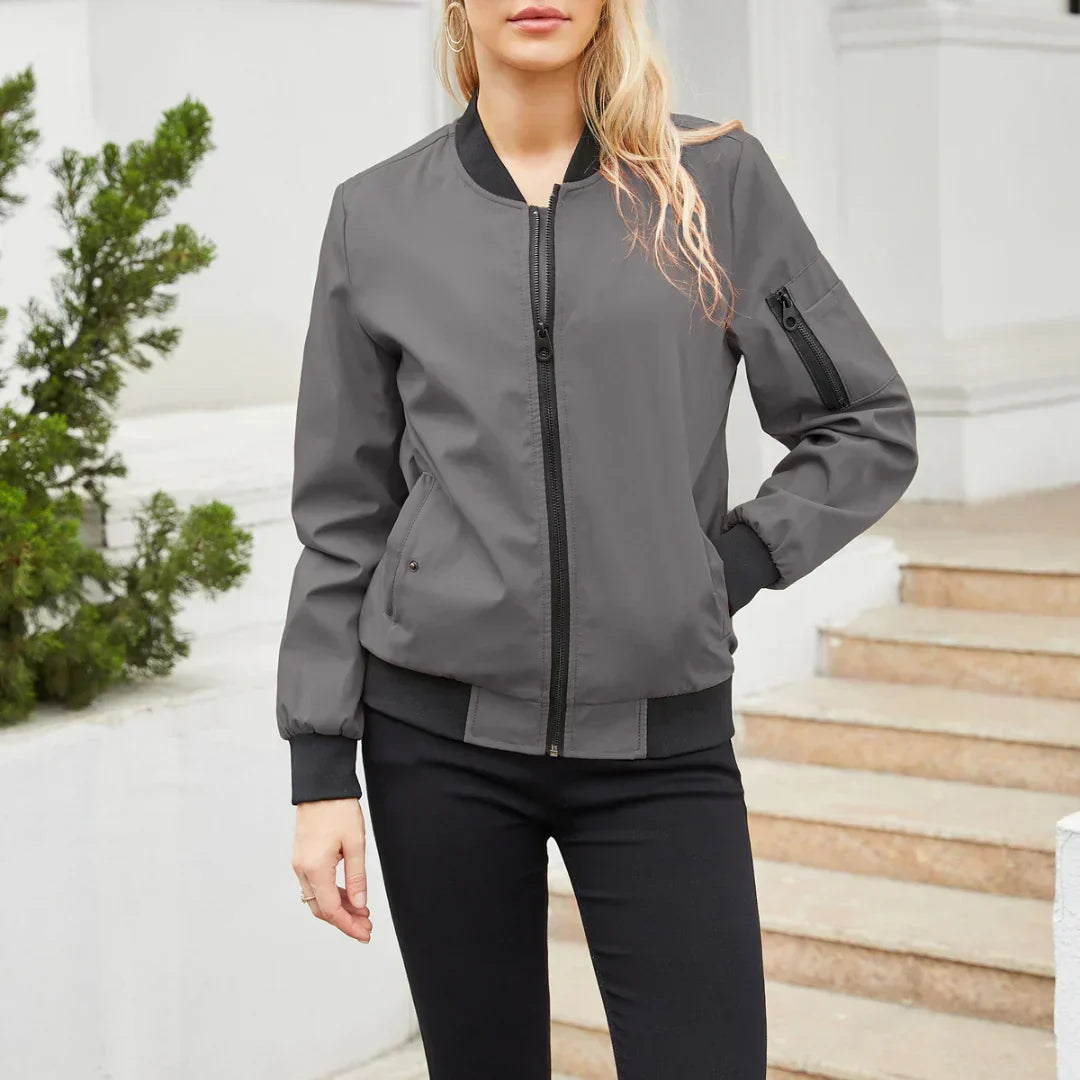 Women's Bomber Jacket with Oversized Zip-Up Design, view 4 of 7