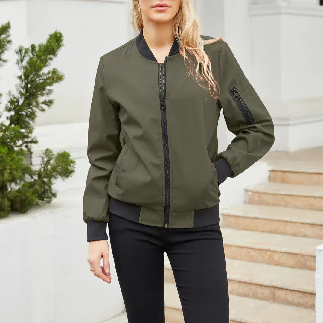 Women's Bomber Jacket with Oversized Zip-Up Design, view 5 of 7