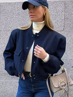 Women's Bomber Jacket with Snap Front Rib Trim, view 3 of 7
