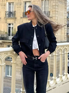 Women's Bomber Jacket with Snap Front Rib Trim, view 4 of 7