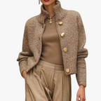 Women's Button Front Knit Jumper with Stand Collar, view 1 of 5