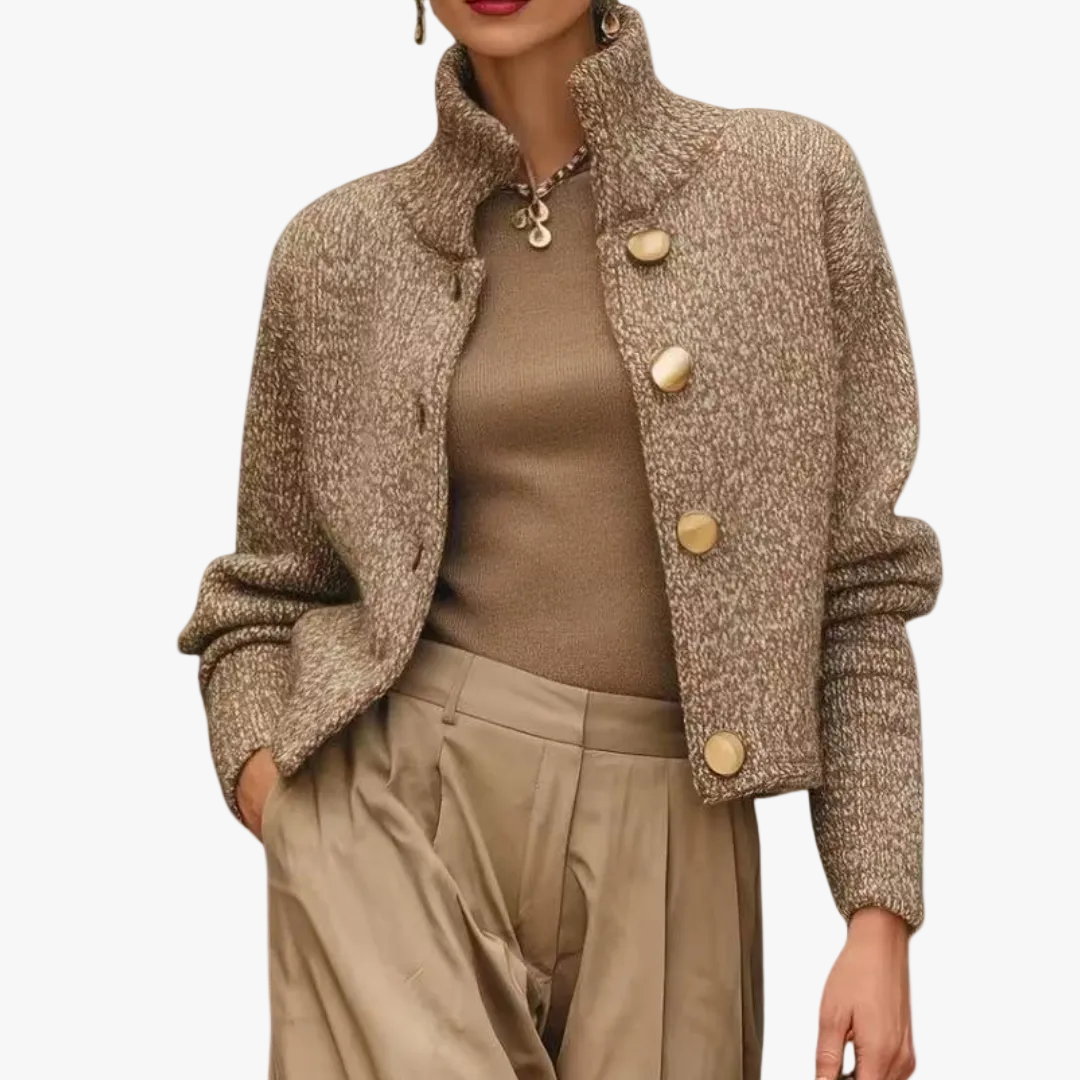 Women's Button Front Knit Jumper with Stand Collar, view 1 of 5