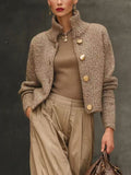 Women's Button Front Knit Jumper with Stand Collar, view 2 of 5