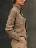 Women's Button Front Knit Jumper with Stand Collar, view 4 of 5