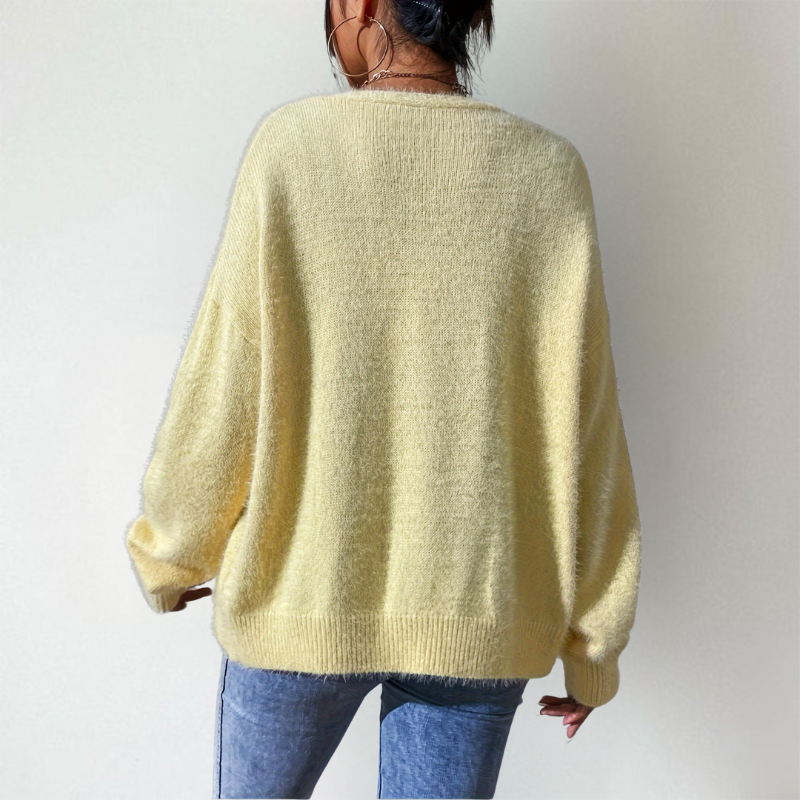 Women's cardigan, fluffy v-neck button front knit – product image 3