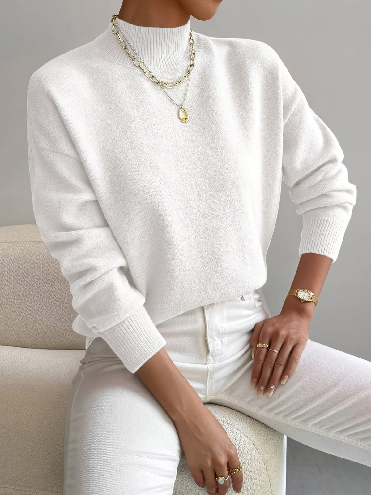 Women's Casual Knit Jumper with Ribbed Turtleneck, view 2 of 9