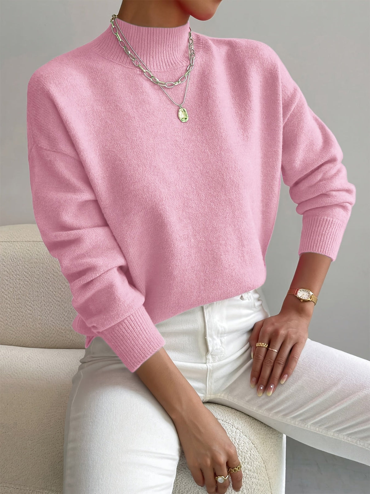 Women's Casual Knit Jumper with Ribbed Turtleneck, view 3 of 9