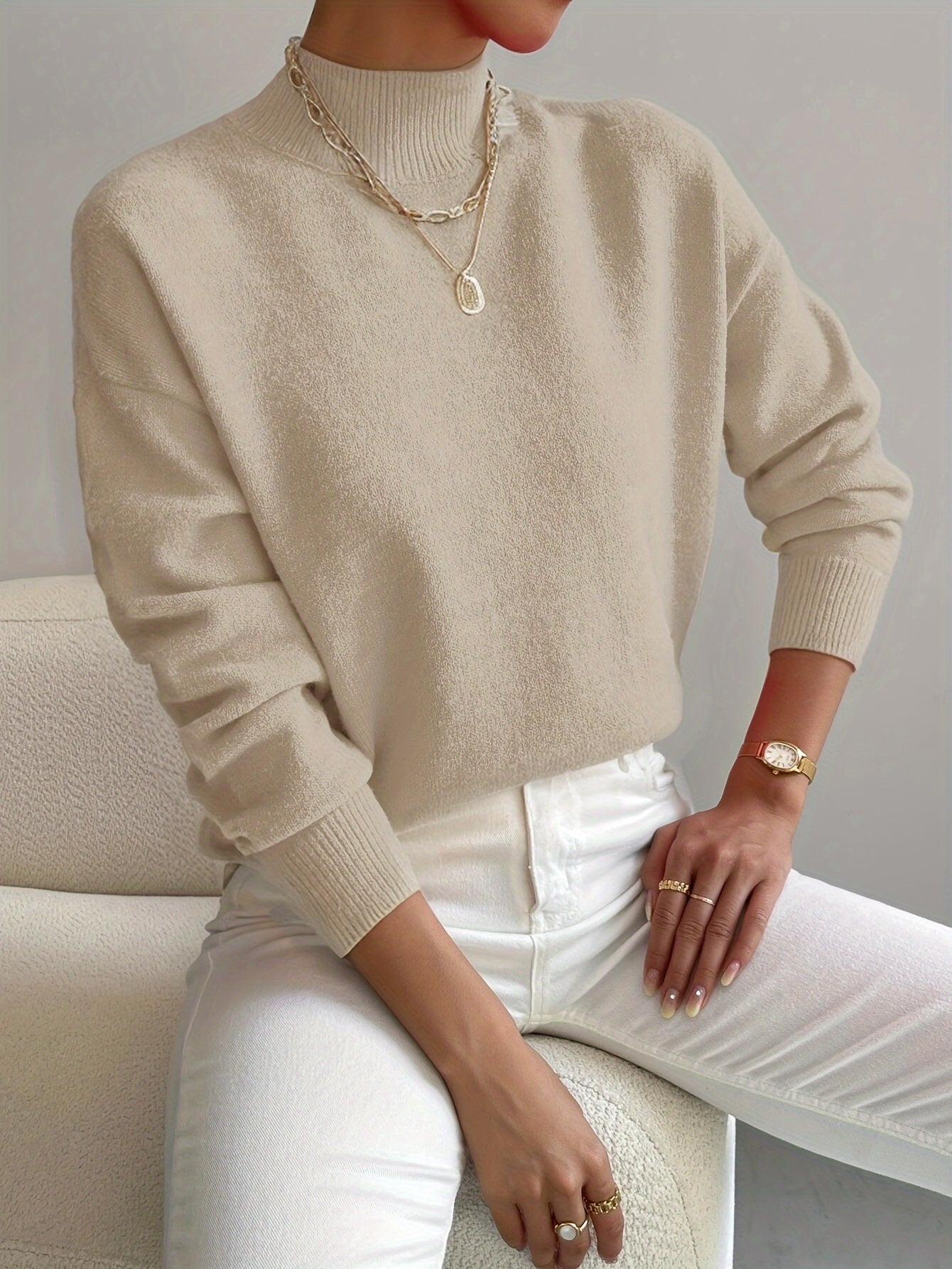Women's Casual Knit Jumper with Ribbed Turtleneck, view 5 of 9