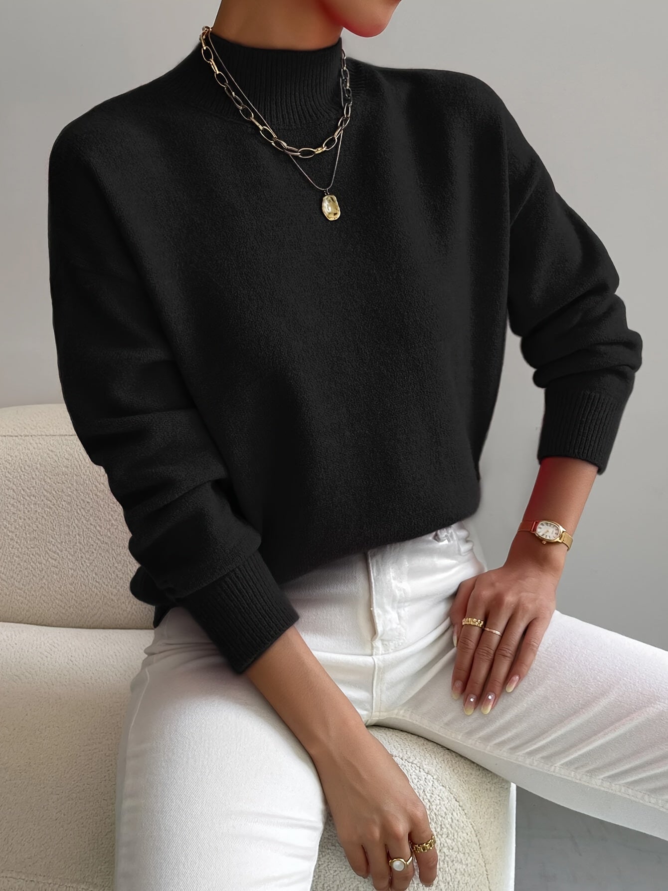 Women's Casual Knit Jumper with Ribbed Turtleneck, view 6 of 9