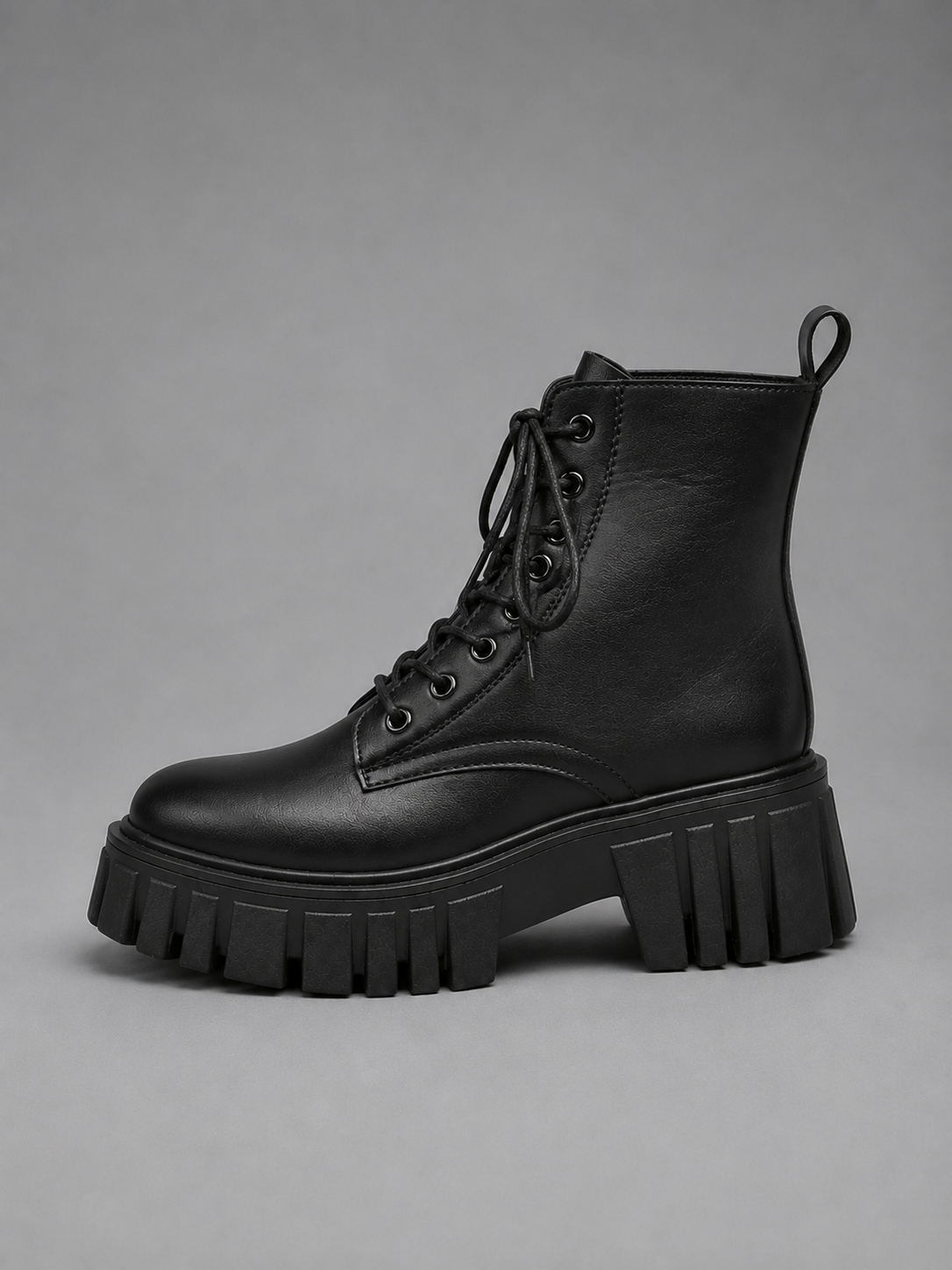 Alternate product view 3 of women's Chunky Leather Boots with lace-up platform combat.
