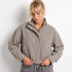 Women's Cropped Checkered Zip-Up Jacket with Funnel Neck, view 1 of 10