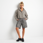 Women's Cropped Checkered Zip-Up Jacket with Funnel Neck, view 2 of 10