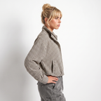 Women's Cropped Checkered Zip-Up Jacket with Funnel Neck, view 4 of 10