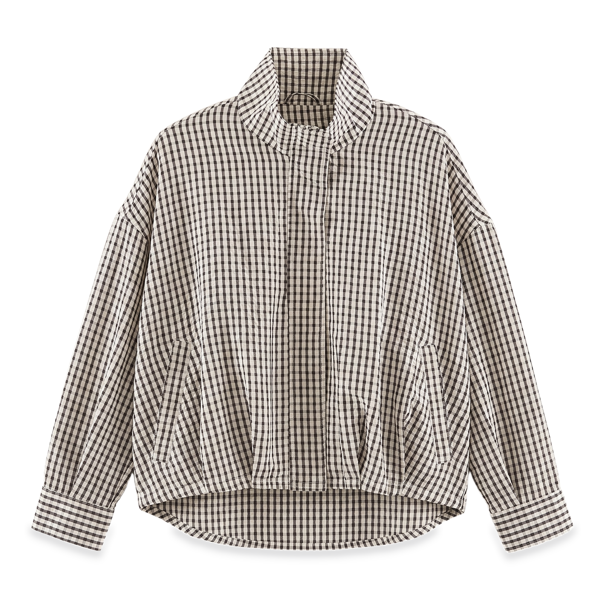Women's Cropped Checkered Zip-Up Jacket with Funnel Neck, view 5 of 10