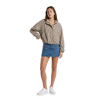 Women's Cropped Checkered Zip-Up Jacket with Funnel Neck, view 8 of 10