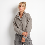 Women's Cropped Checkered Zip-Up Jacket with Funnel Neck, view 10 of 10