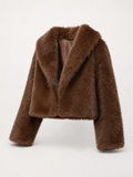 Women's Cropped Faux Fur Jacket with Collarless Fit, view 1 of 9
