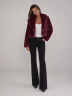 Women's Cropped Faux Fur Jacket with Collarless Fit, view 2 of 9