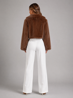 Women's Cropped Faux Fur Jacket with Collarless Fit, view 7 of 9
