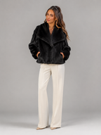 Women's Cropped Faux Fur Jacket with High Collar, view 8 of 10