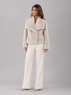 Women's Cropped Faux Fur Jacket with High Collar, view 9 of 10