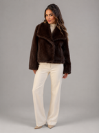 Women's Cropped Faux Fur Jacket with High Collar, view 10 of 10