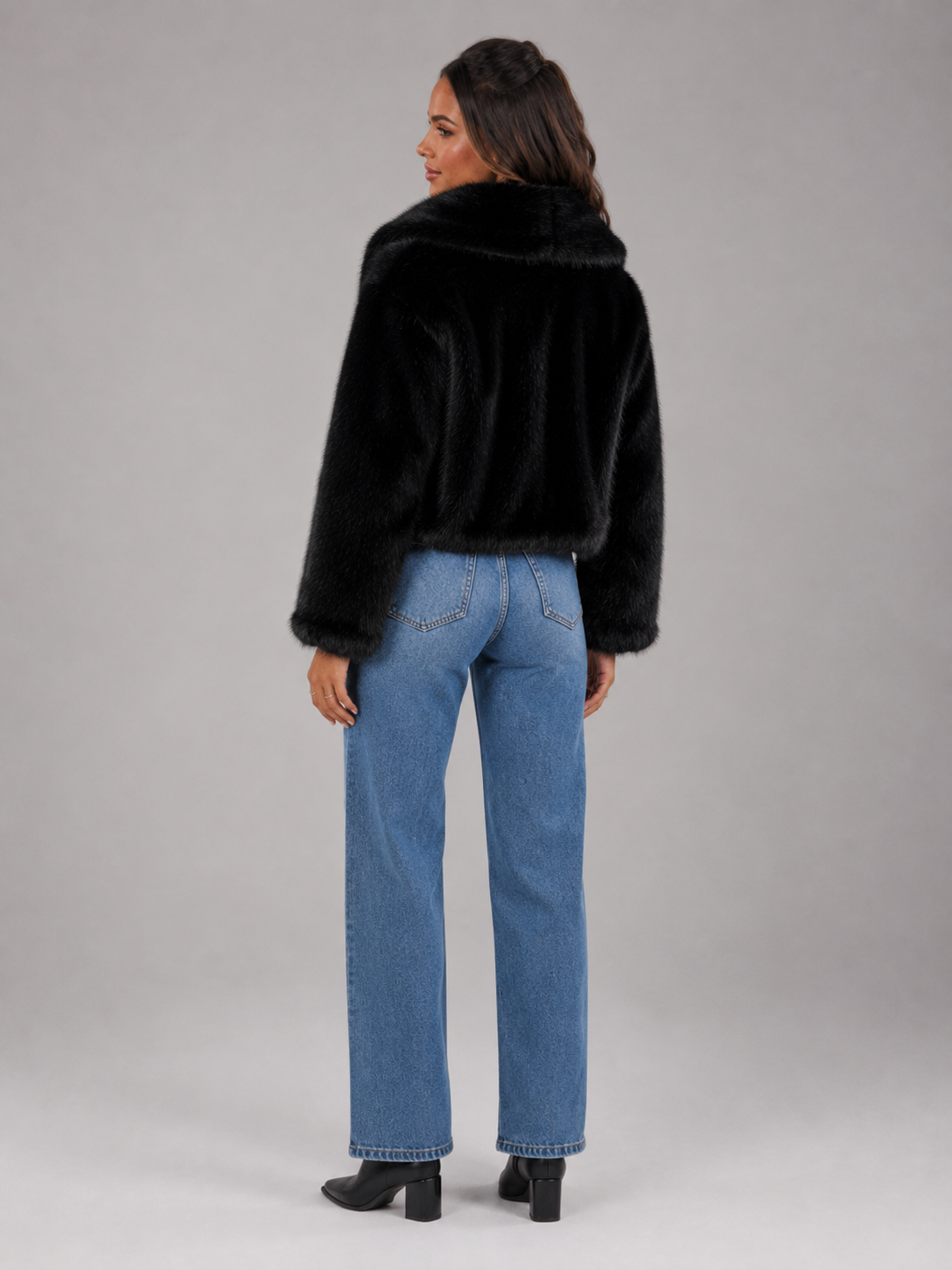 Women's Cropped Faux Fur Jacket with Relaxed Fit, view 2 of 8