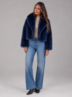 Women's Cropped Faux Fur Jacket with Relaxed Fit, view 7 of 8