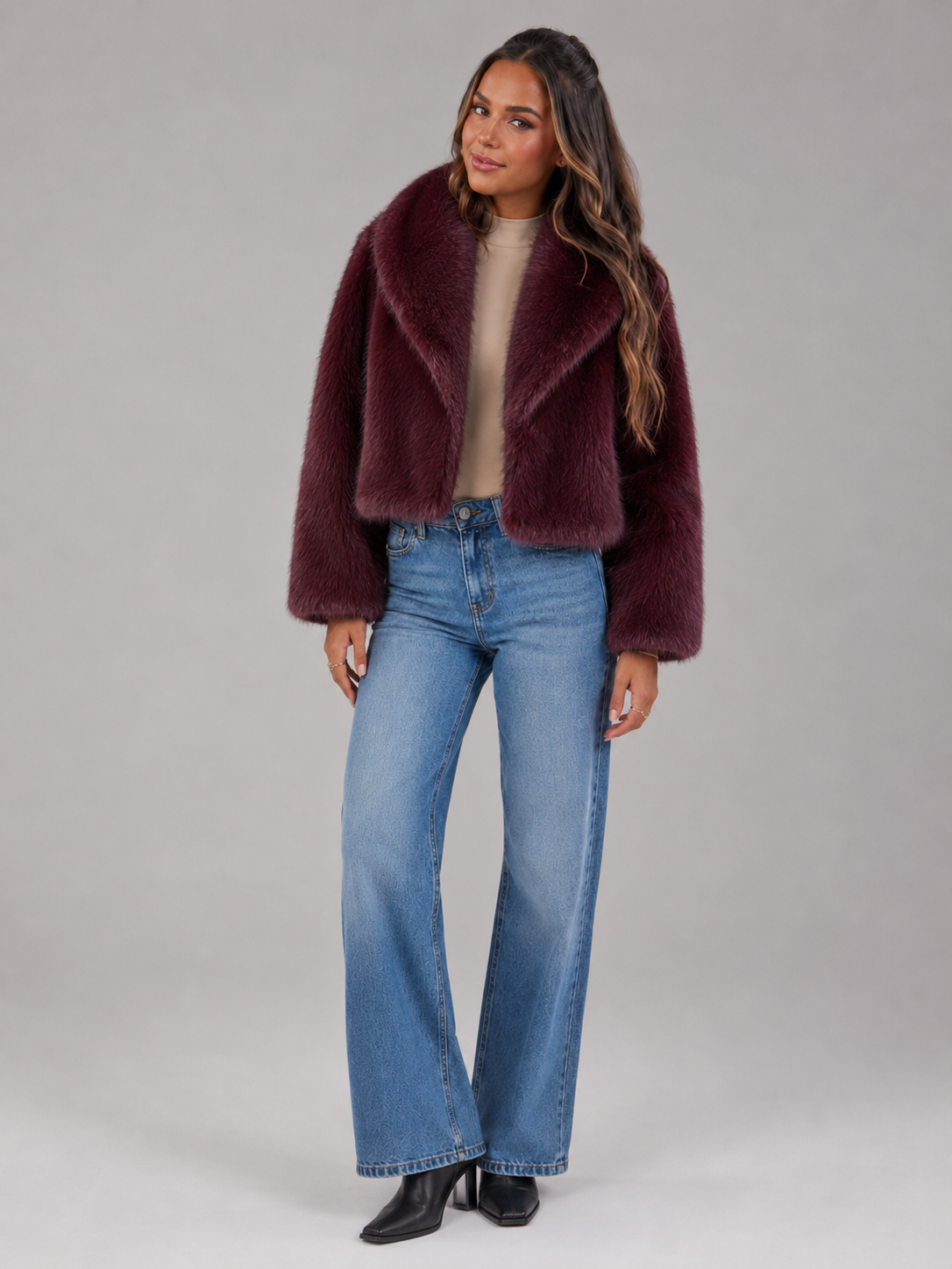 Women's Cropped Faux Fur Jacket with Relaxed Fit, view 8 of 8