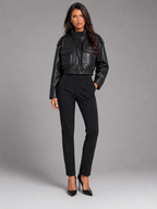 Women's Cropped Faux Leather Jacket with Utility Pockets, view 2 of 8