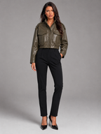 Women's Cropped Faux Leather Jacket with Utility Pockets, view 4 of 8