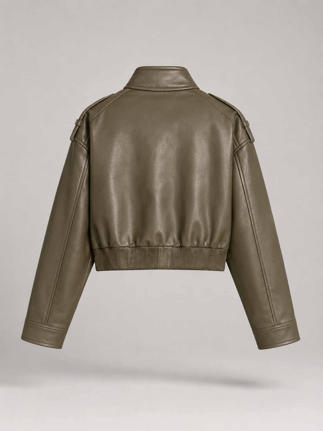 Women's Cropped Faux Leather Jacket with Utility Pockets, view 5 of 8