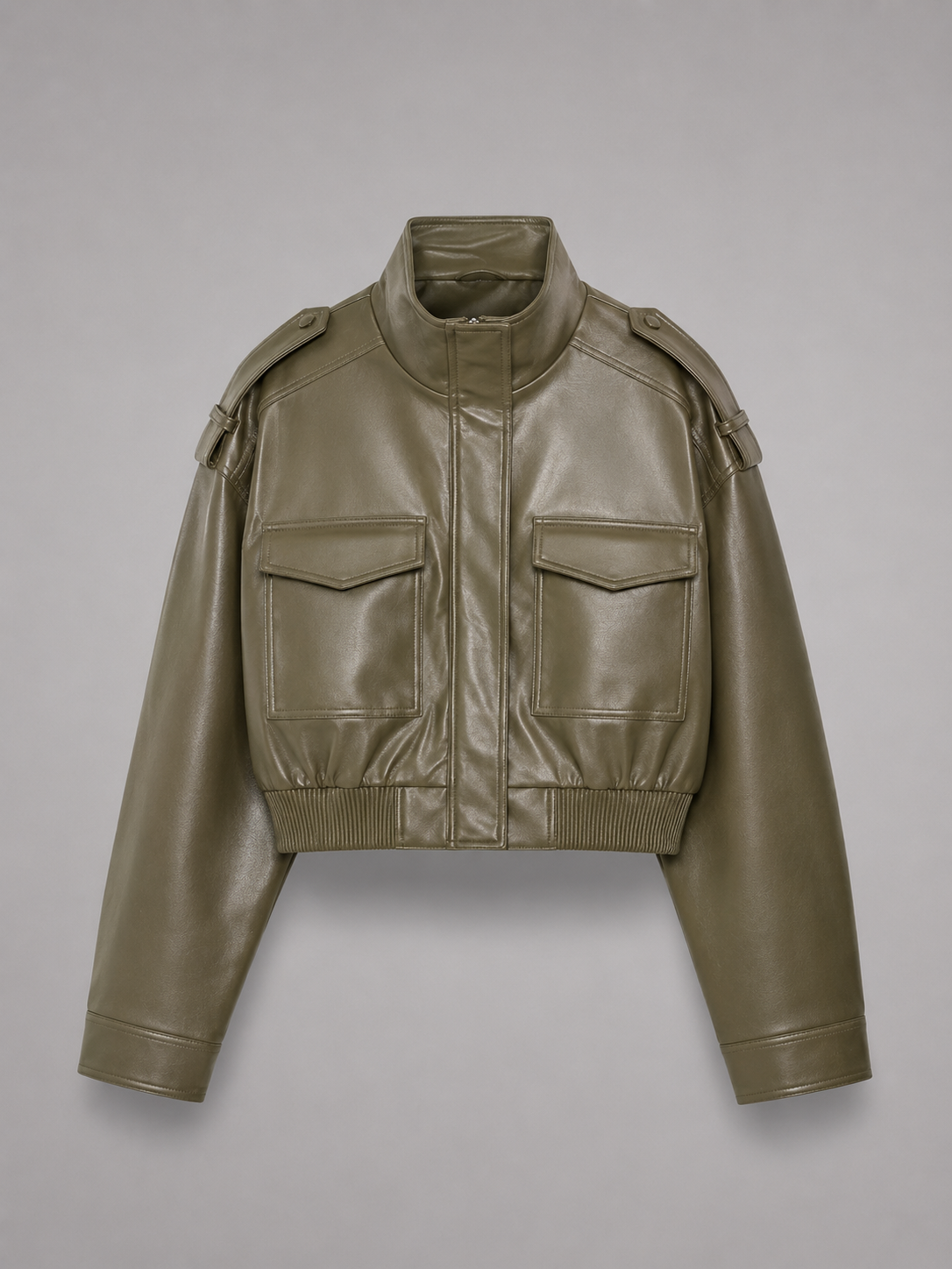 Women's Cropped Faux Leather Jacket with Utility Pockets, view 6 of 8