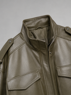 Women's Cropped Faux Leather Jacket with Utility Pockets, view 7 of 8
