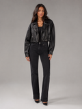 Women's Cropped Faux Leather Zip-Up Biker Jacket, view 1 of 9