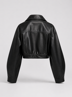 Women's Cropped Faux Leather Zip-Up Biker Jacket, view 6 of 9