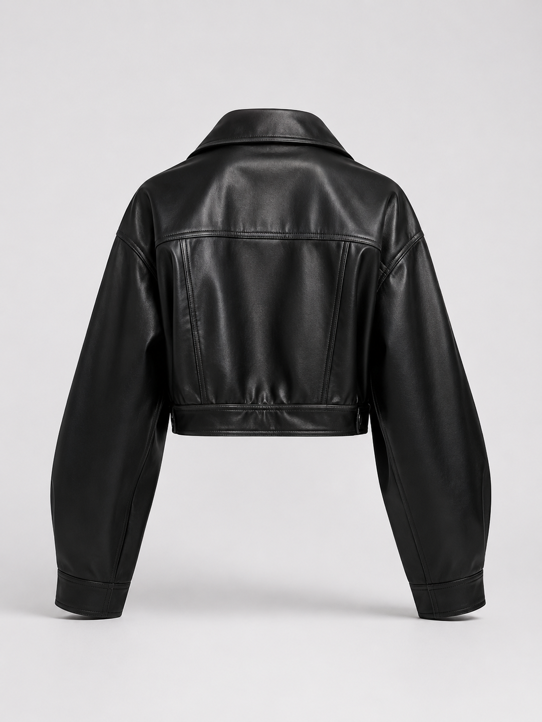 Women's Cropped Faux Leather Zip-Up Biker Jacket, view 6 of 9
