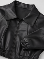 Women's Cropped Faux Leather Zip-Up Biker Jacket, view 8 of 9