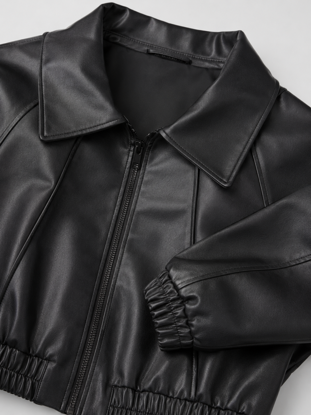 Women's Cropped Faux Leather Zip-Up Biker Jacket, view 8 of 9
