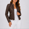 Women's cropped leather jacket, leather look zip front – product image 1
