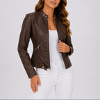 Women's cropped leather jacket, leather look zip front – product image 1