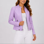 Women's cropped leather jacket, leather look zip front – product image 2
