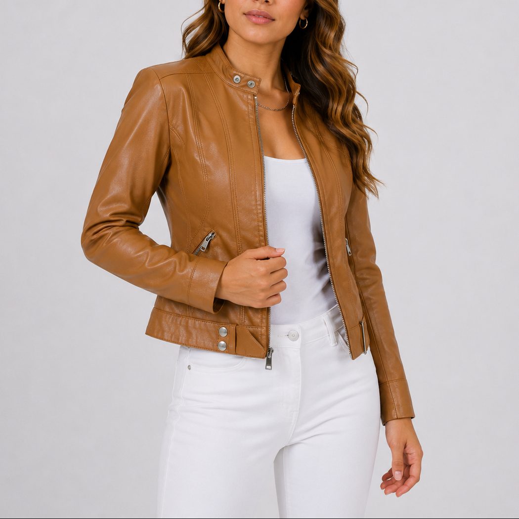 Women's cropped leather jacket, leather look zip front – product image 5