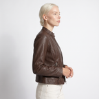 Women's Cropped Leather Jacket with Zip Front, view 2 of 8