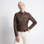 Women's Cropped Leather Jacket with Zip Front, view 3 of 8