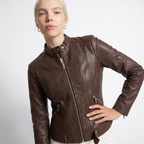 Women's Cropped Leather Jacket with Zip Front, view 4 of 8